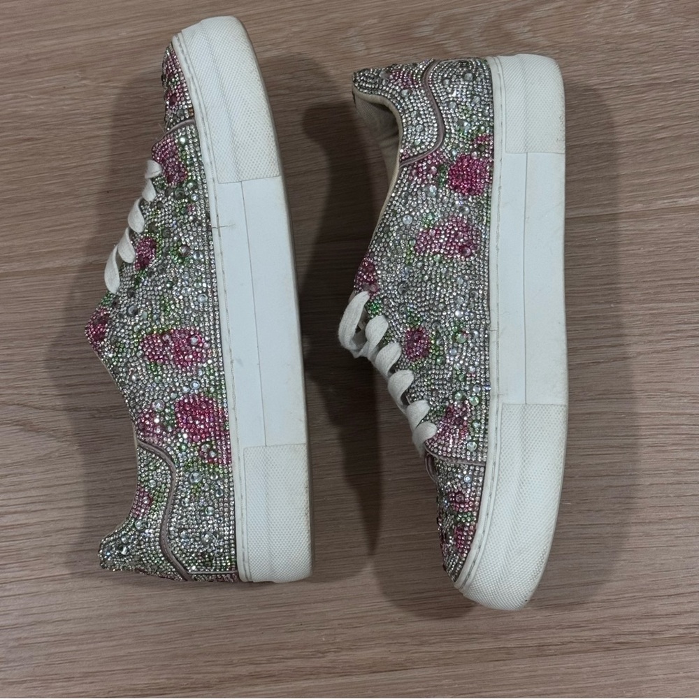 Betsey Johnson Rhinestone Floral Sidny Platform Sneakers Women's Size 9